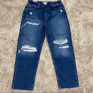 Dark distressed slim straight jeans